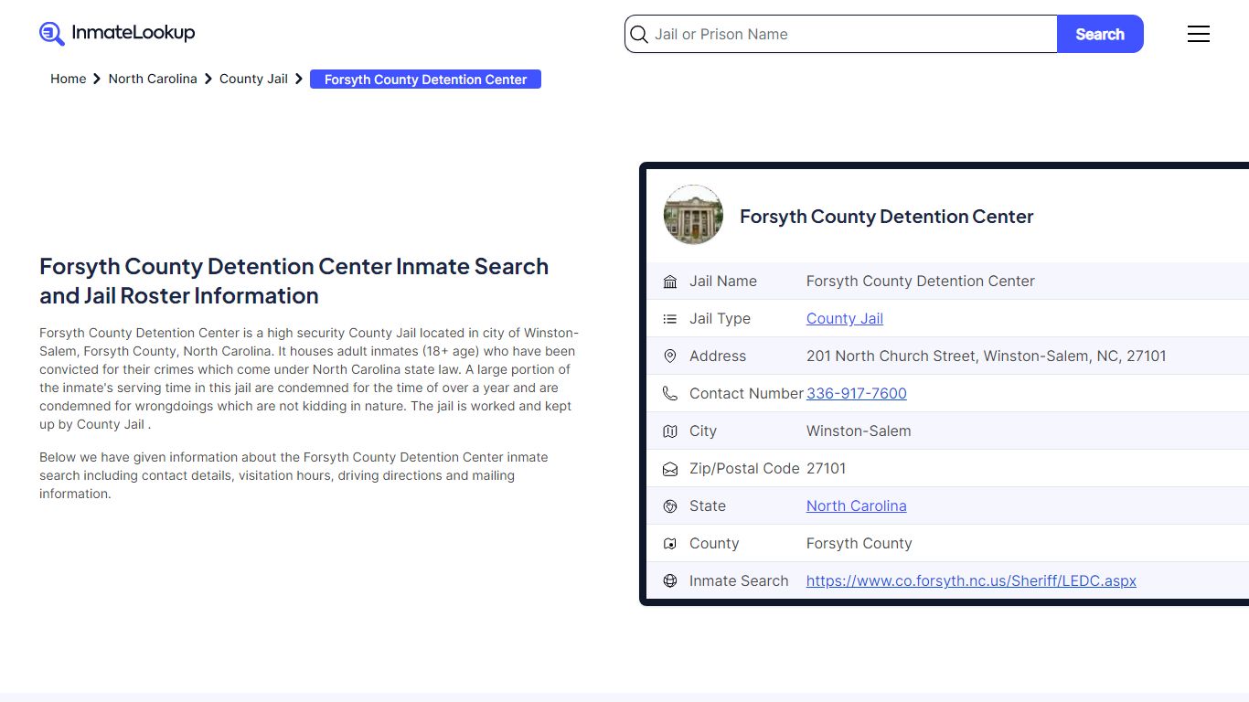 Forsyth County Detention Center Inmate Search - Winston-Salem North ...